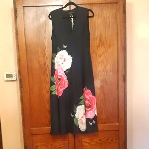 TED BAKER SIZE 4 Floral Black Dress